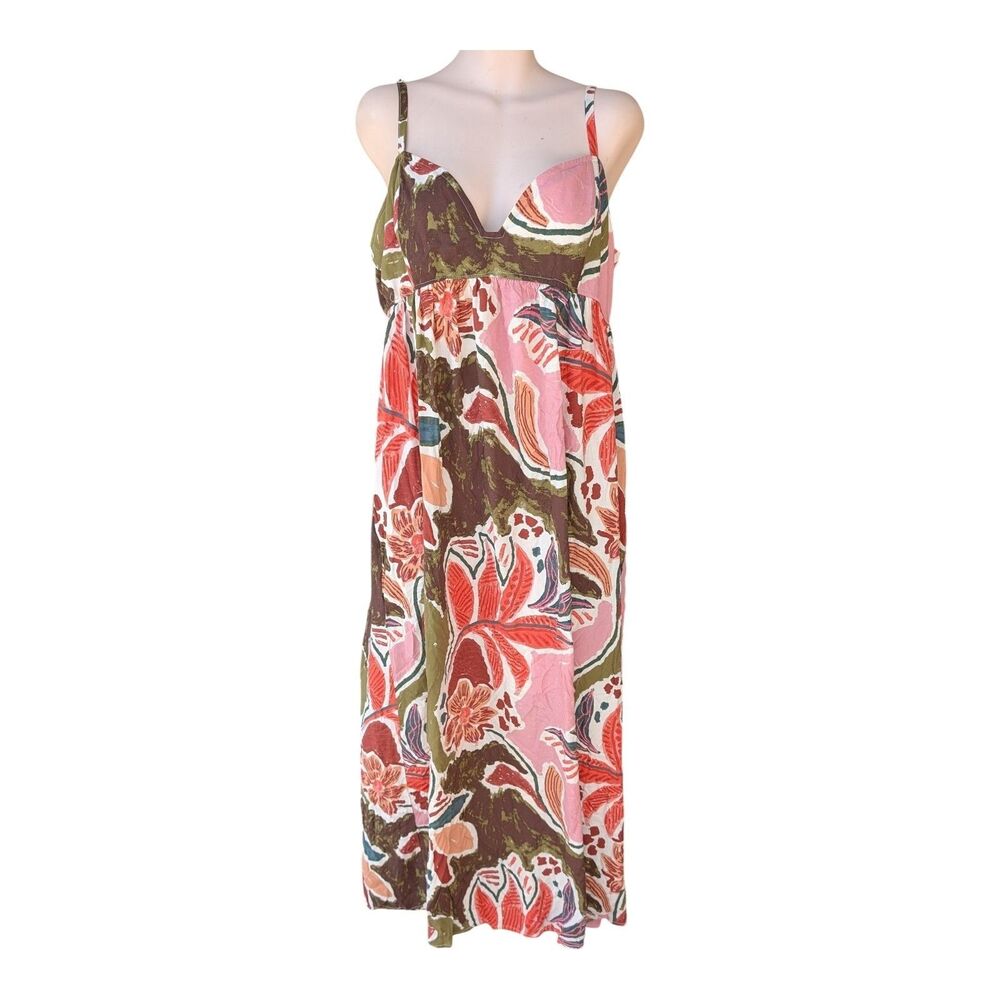 Women's XL Summer Floral Boho Linen Maxi Dress Francescas Bow Straps Sleeveless